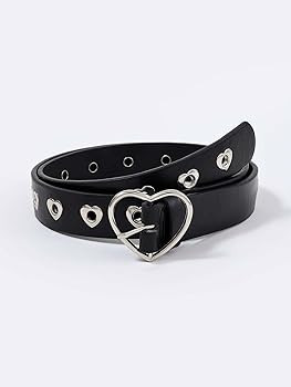 OYOANGLE Women's Cute Hollow Heart Buckle Belt Pu Leather Belts Casual Jeans Belt Ladies Belt | Amazon (US)
