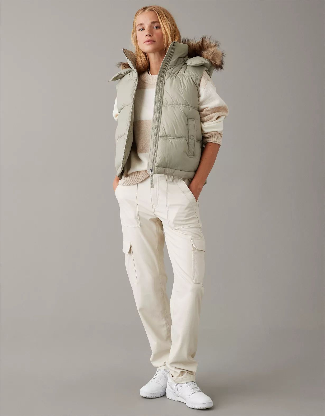 AE Faux Fur Hooded Puffer Vest | American Eagle Outfitters (US & CA)