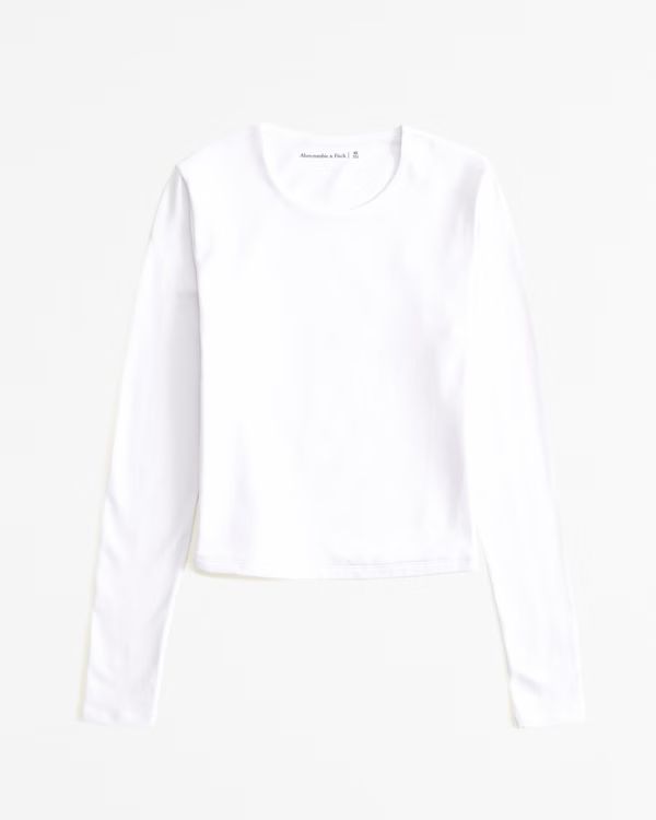 Long-Sleeve Cotton-Blend Seamless Fabric Cropped Tee | Abercrombie & Fitch (US)