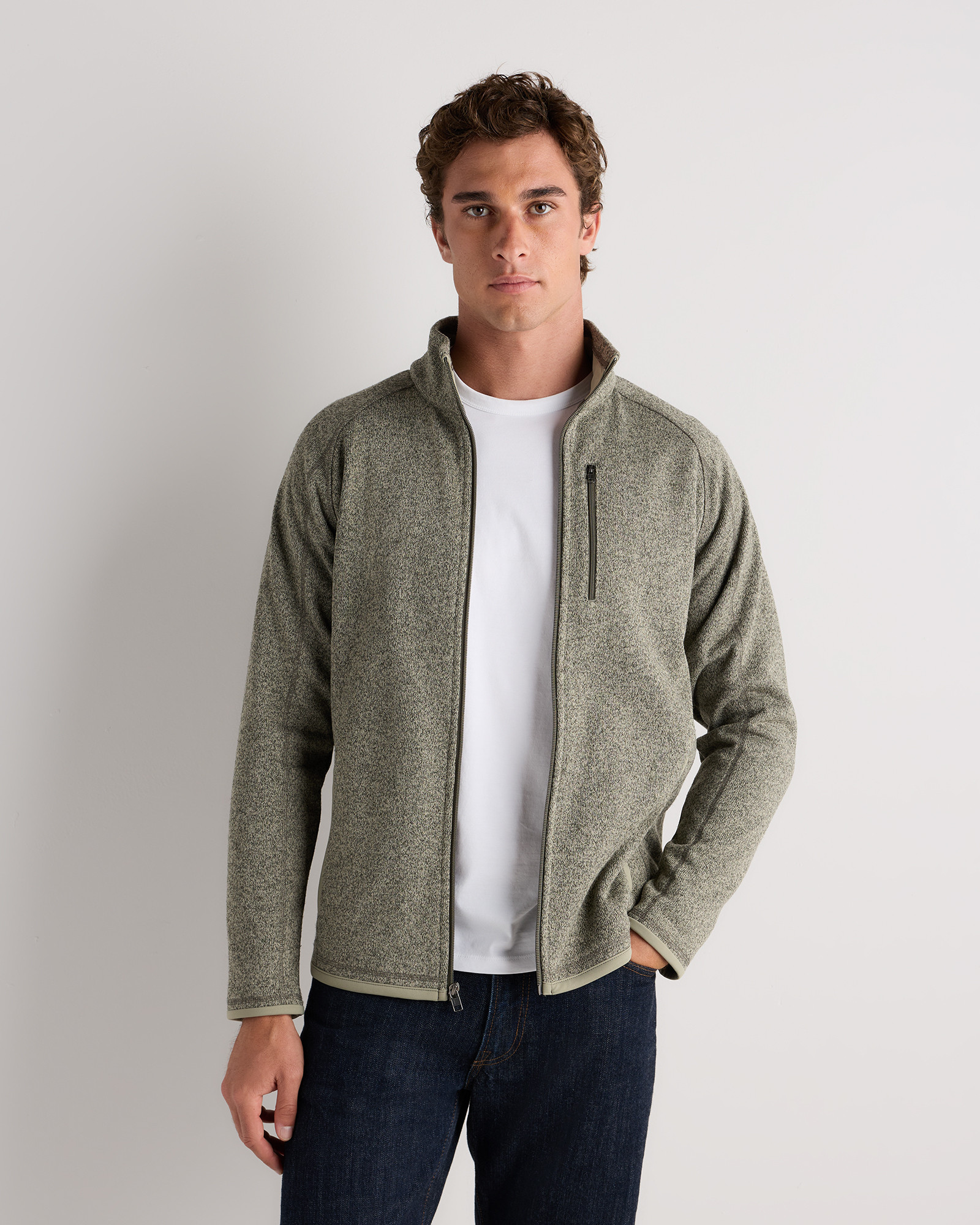 Quince | Women's Sweater-Knit Fleece Full-Zip Jacket in Heather Grey, Size Small, Recycled Polyester | Quince