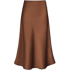 Women's Satin High Waist Hidden Elasticized Waistband Flared Casual A Line Midi Skirt | Amazon (US)
