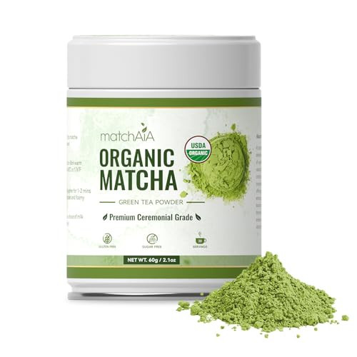 MatchAiA Premium Ceremonial Grade, USDA-Certified Organic Matcha, 100% Pure Green Tea Powder, First Spring Harvest, Sugar Free, Gluten Free (60g / 2.1oz Tin Can) | Amazon (US)