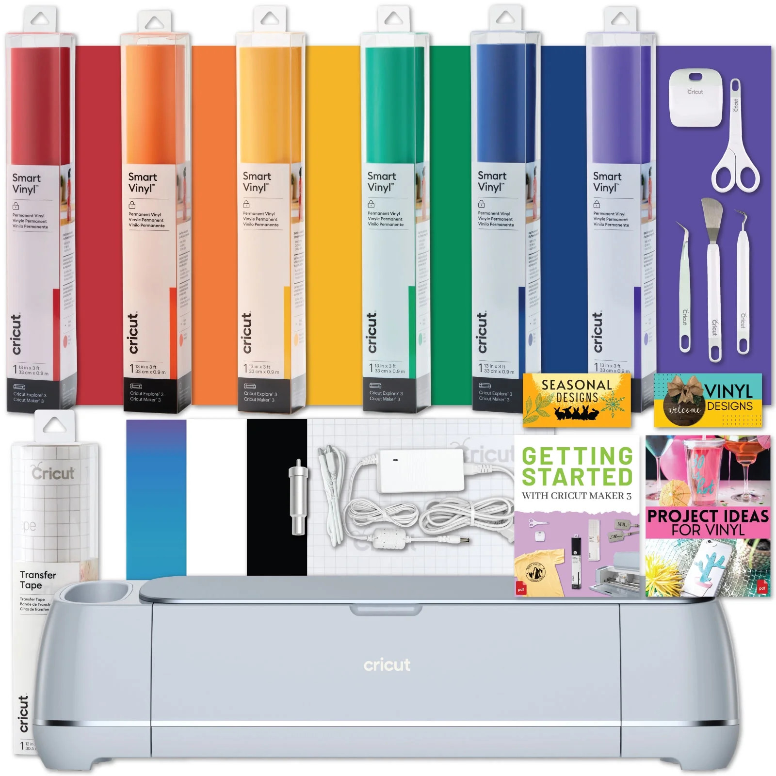 Cricut Maker 3 Electric Die-Cutting Machine with Rainbow Smart Vinyl and Tools Bundle | Walmart (US)