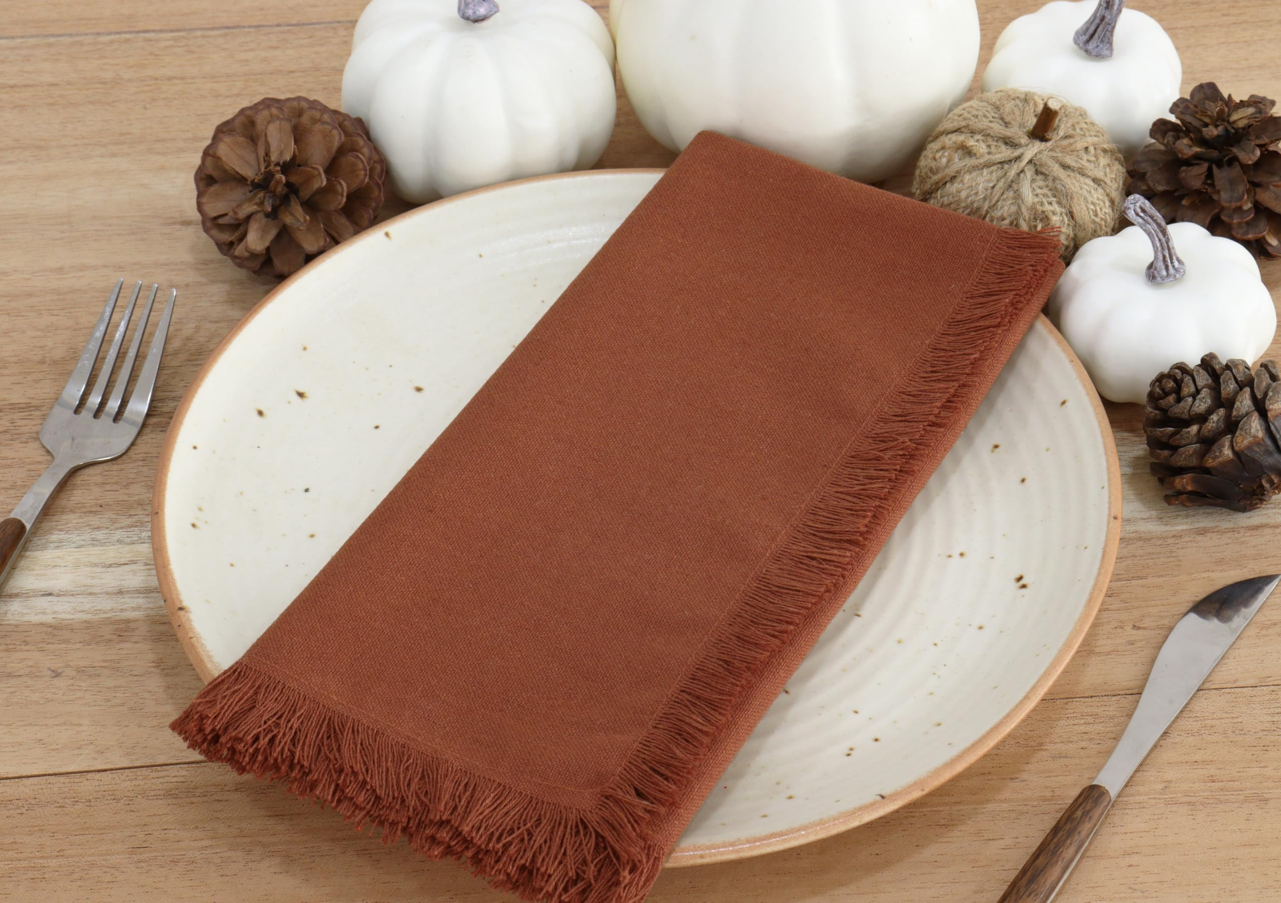 PurpleEssences Cloth Napkins with Fringes, 100% Cotton Fall Thanksgiving Table Cloth Napkins, Set... | Amazon (US)