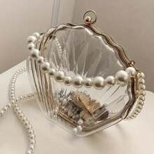 2024 New Women's Shell Shaped Clutch Bag With Pearl Chain Shoulder Strap, Acrylic Transparent Handbag, Waterproof, Sandproof Transparent Bag, Beach Sp | SHEIN