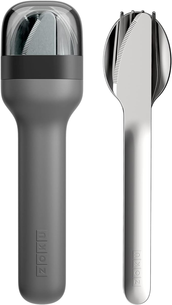ZOKU Pocket Utensil Set, Charcoal - Stainless Steel Fork, Knife, and Spoon Nest in Hygienic Case ... | Amazon (US)