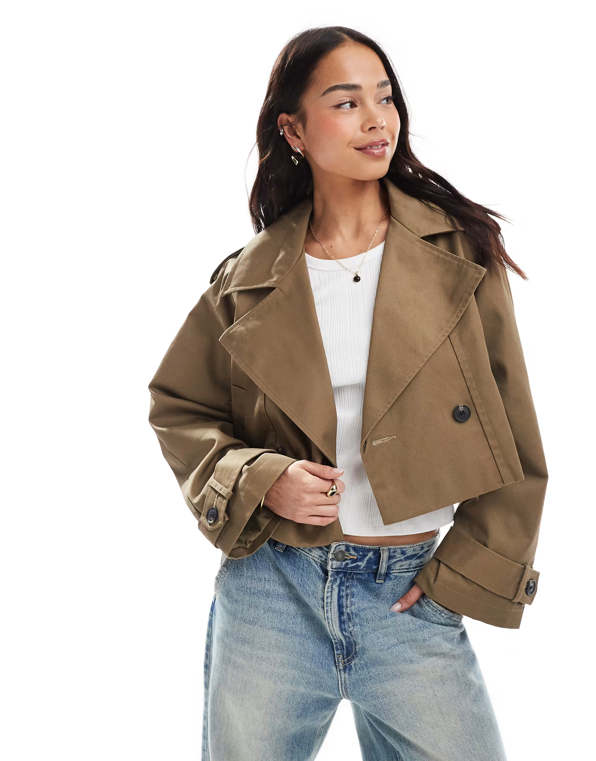 ASOS DESIGN cropped trench coat in olive | ASOS (Global)
