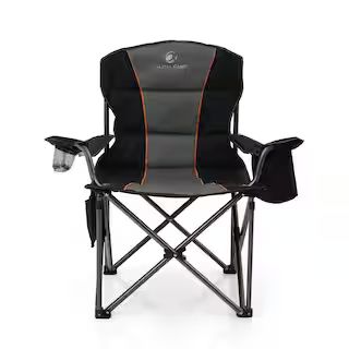 PHI VILLA Oversized Folding Camping Chair With Cooler Bag Deluxe Black Chair Heavy-Duty THD-E01CC... | The Home Depot