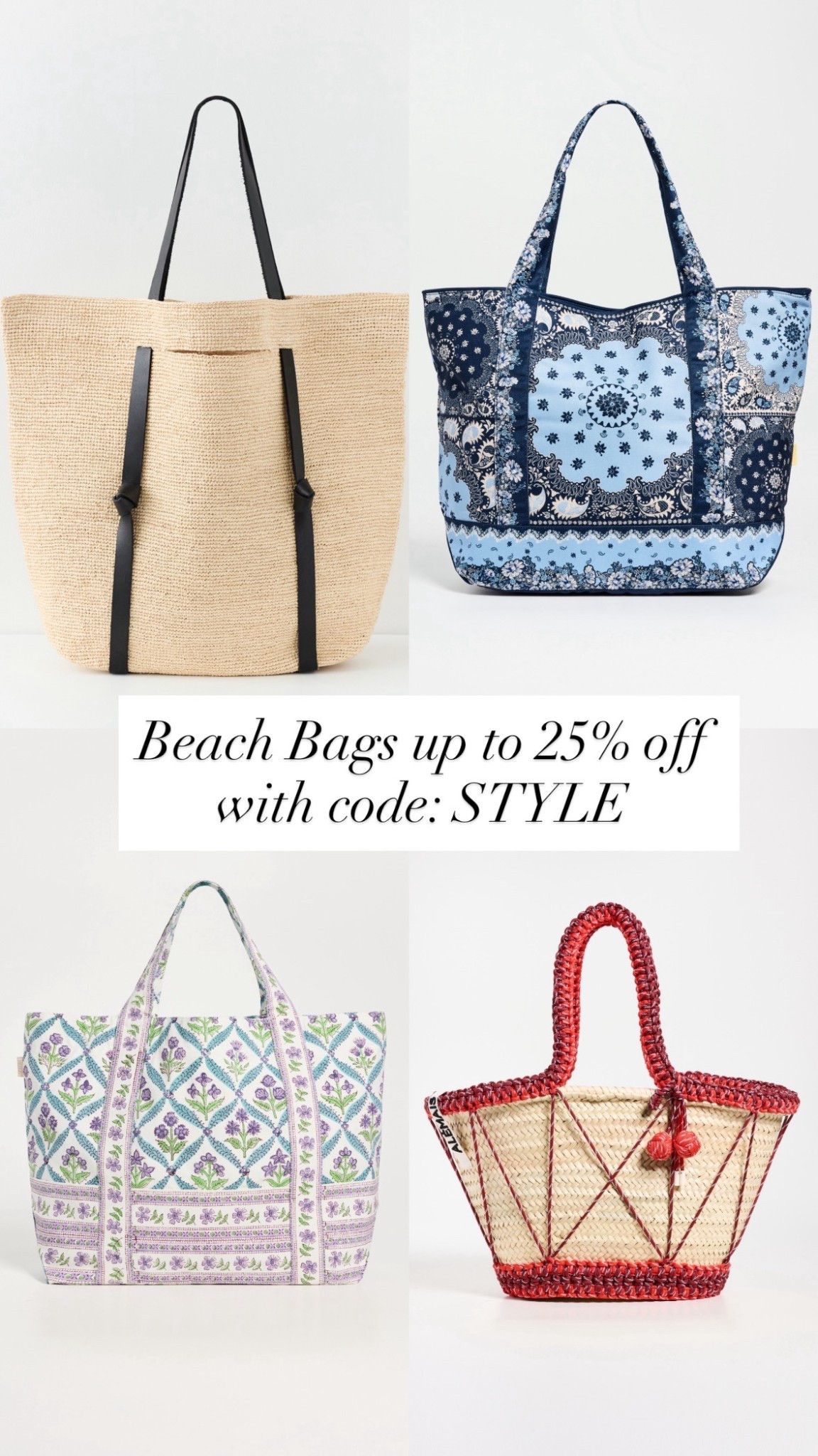 Shopbop Sale:
Beach Bags
Use Code: STYLE

#LTKSeasonal #LTKStyleTip #LTKSaleAlert
