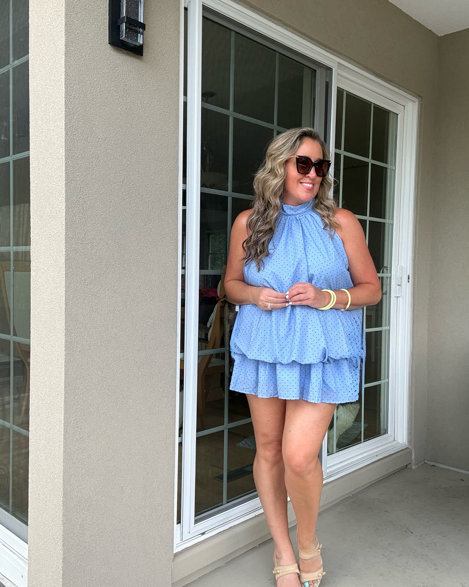 Blue & Chocolate Polka Dot Dress🩵🤎

Super cute halter mini dress! 
Love this color combo

#LTKOver40 #LTKootd