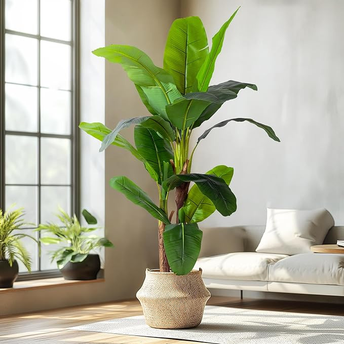 6FT Artificial Banana Tree Tall Fake Banana Leaf Plant Faux Banana Silk Tree Faux Banana Leaves f... | Amazon (US)