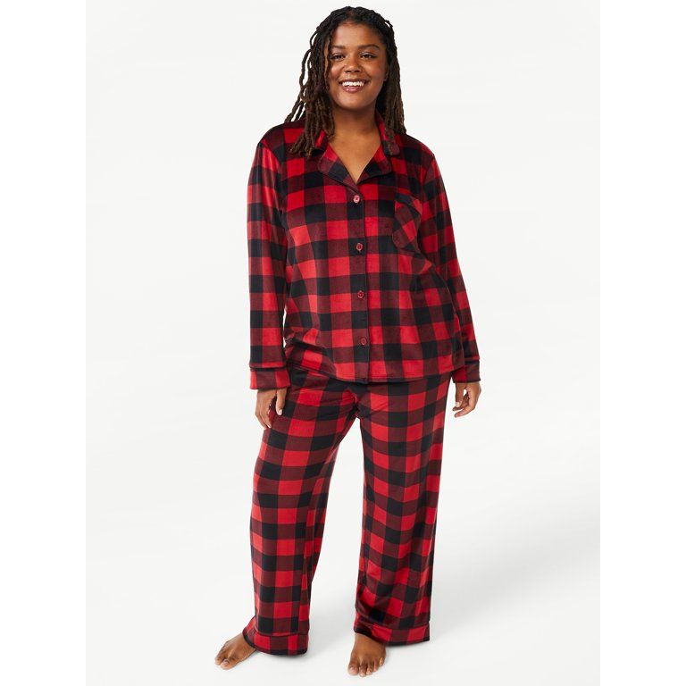Joyspun Women's Velour Knit Pajama Set, 2-Piece, Sizes up to 3X - Walmart.com | Walmart (US)