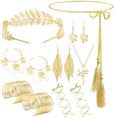 Greek Goddess Costume Accessories Set Grecian Roman Toga Accessories Golden Laurel Leaf Crown Hea... | Amazon (US)