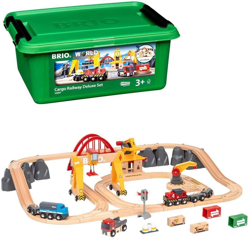 BRIO 33097 Cargo Railway Deluxe Set | 54 Piece Train Toy with Accessories and Wooden Tracks for Kids | Amazon (US)