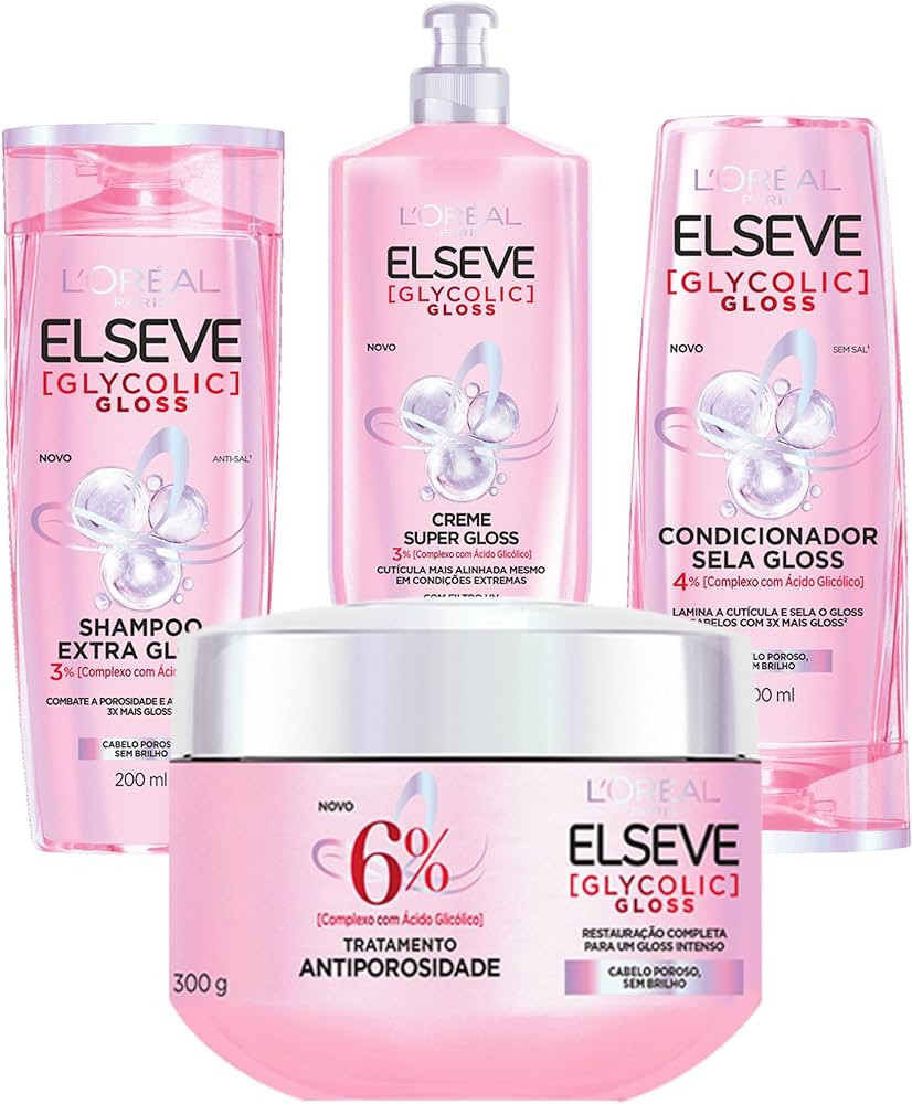 Kit Elseve Glycolic Gloss, Shampoo, Condicionador, Creme Tratamento, Creme Para Pentear | Amazon (BR)