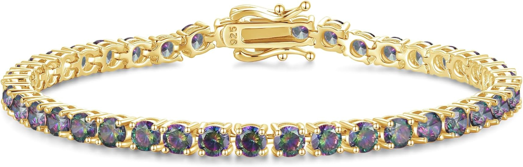 FANCIME Birthstone Bracelet 14K Gold Plated Tennis Bracelets Sterling Silver with Gold Plated Fin... | Amazon (US)