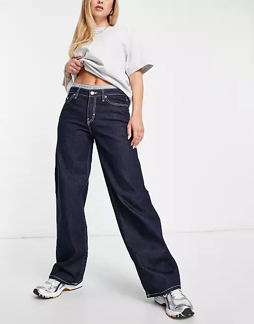 Weekday Ample low rise baggy jeans in indigo | ASOS (Global)