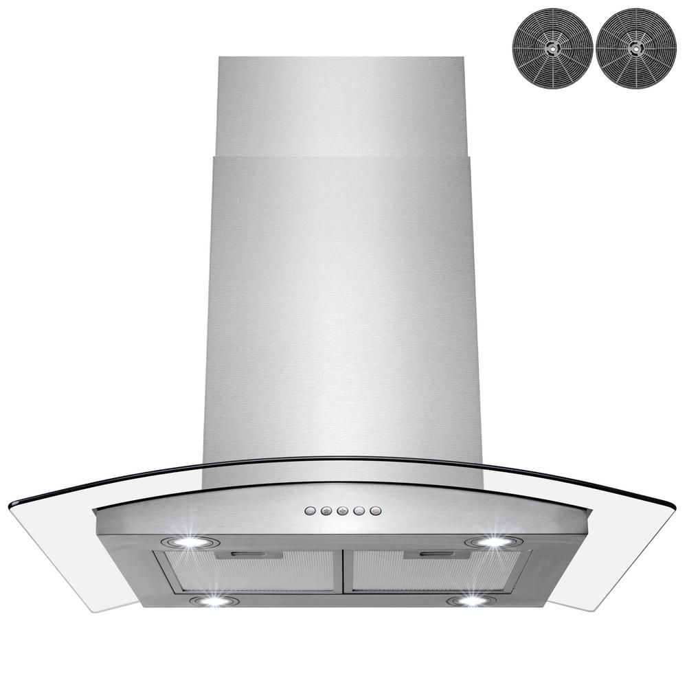 Golden Vantage 30 in. Convertible Kitchen Island Mount Range Hood in Stainless Steel with Tempere... | The Home Depot