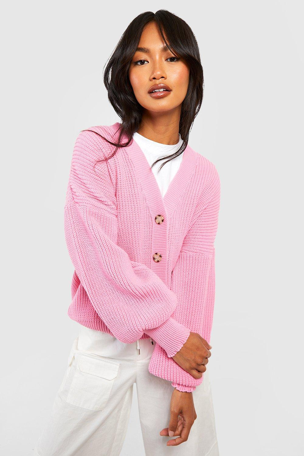 Balloon Sleeve Button Through Rib Cardigan | Boohoo.com (FI)