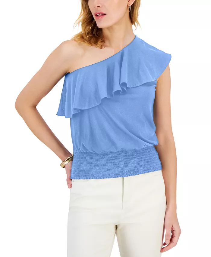 Women's Ruffled One-Shoulder Smocked-Hem Top, Created for Macy's | Macys (US)