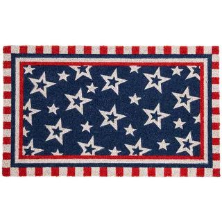 Blue and Red Americana Stars and Striped Border Coir Outdoor Doormat 18" x 30" | Bed Bath & Beyond