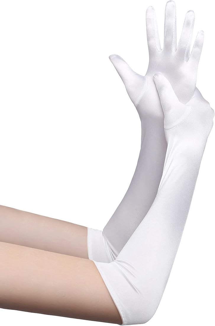 Long Opera Party 20s Satin Gloves Stretchy Adult Size Elbow Length | Amazon (US)