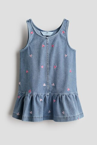 H & M - Embroidered Denim-Look Dress - Blue | H&M (US + CA)