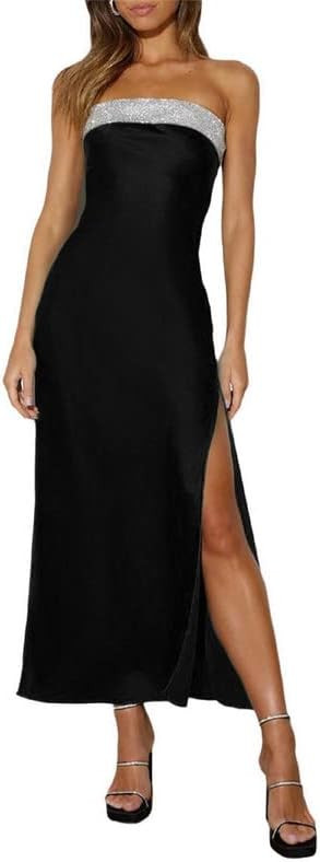 Women's Off Shoulder Satin Maxi Dress Elegant Strapless Split Bodycon Long Dresses Backless Even... | Amazon (US)