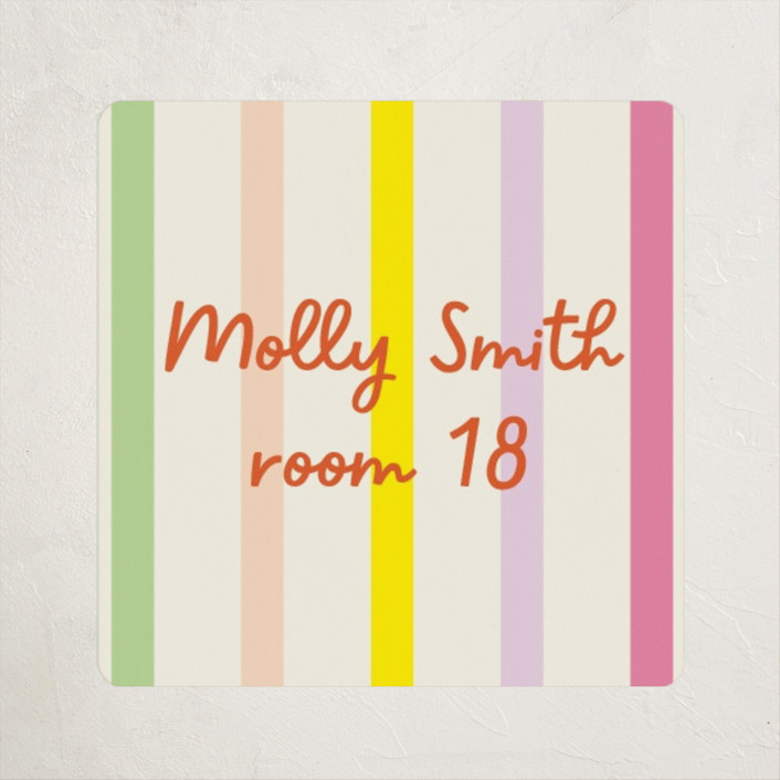 "Bright Stripes" - Customizable Custom Name Labels in Red by Baumbirdy. | Minted