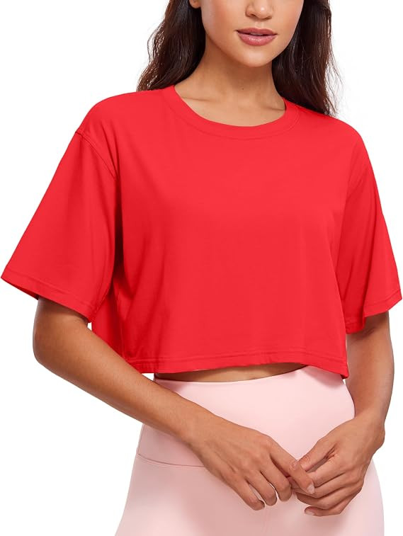 CRZ YOGA Pima Cotton Loose Crop T-Shirts for Women - Workout Yoga Casual Athletic Running Short S... | Amazon (US)
