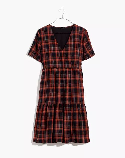 Plaid Faux-Wrap Short-Sleeve Tiered Mini Dress | Madewell