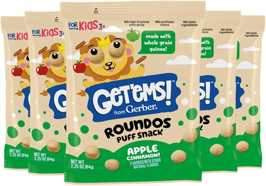 Get'ems! from Gerber Apple Cinnamon Roundos Puffs Snacks, Kids Snack Made with Whole Grain Quinoa... | Amazon (US)