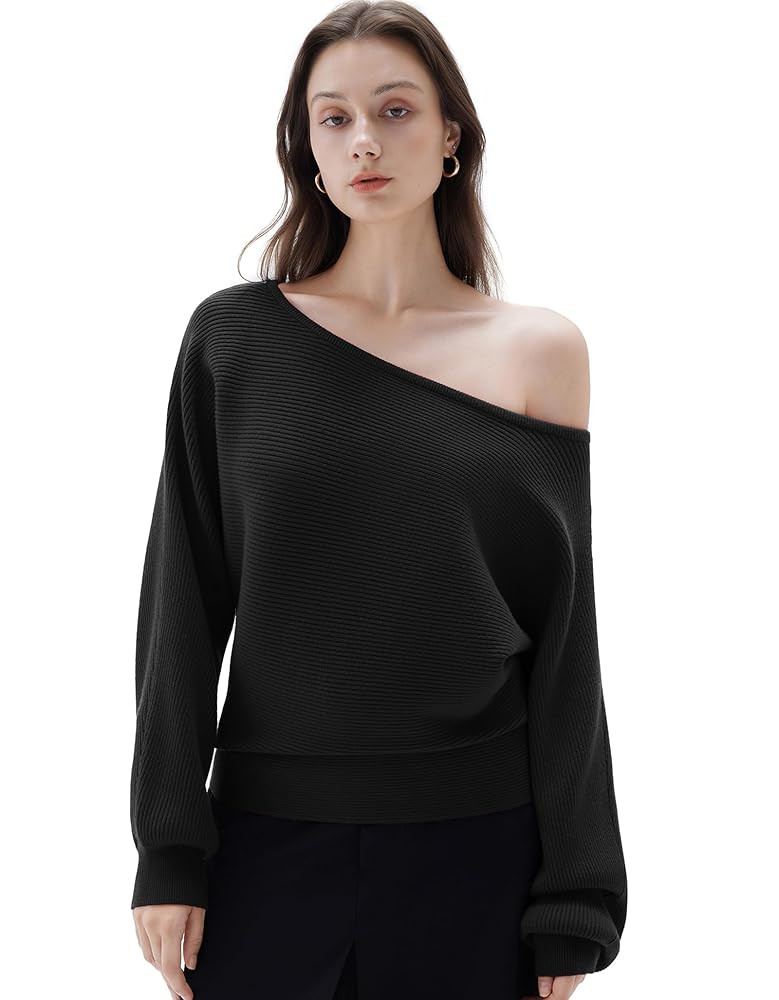 SUUKSESS Women Cashmere Oversized Off Shoulder Pullover Sweaters Boat Neck Long Sleeve Knit Jumpe... | Amazon (US)