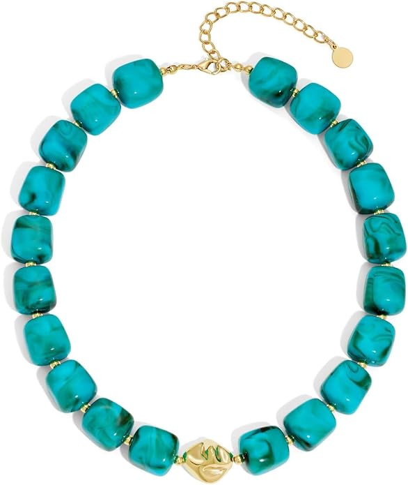 Colorful Chunky Necklaces for Women Multicolored Large Square Acrylic Beads Necklace Trendy Bold ... | Amazon (US)