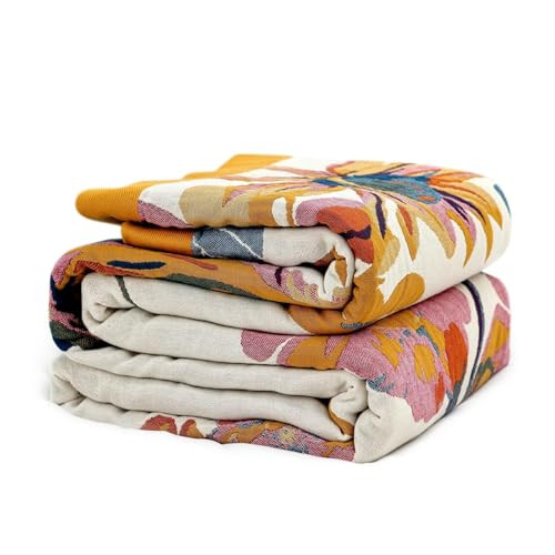 Boho Throw Blanket 100% Cotton Soft Bed Throw Twin Lightweight Spring Blanket Floral Bird and Butterfly Room Decor Breathable Bed Blankets,60"x80" All Season Reversible Blankets for Sofa Couch Chair | Amazon (US)