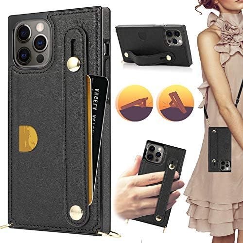 Compatible for iPhone 12 Pro Max Wallet Case Crossbody Leather Case with Hand Strap,Kickstand,Car... | Amazon (US)