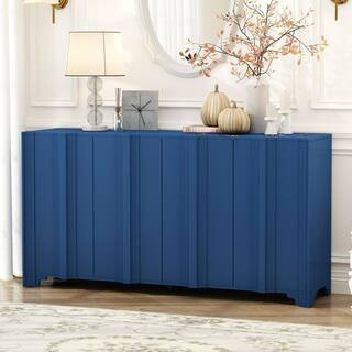 Navy Blue Wood 59.7 in. Sideboards with Intricate Linear Accents and 4-Doors | The Home Depot