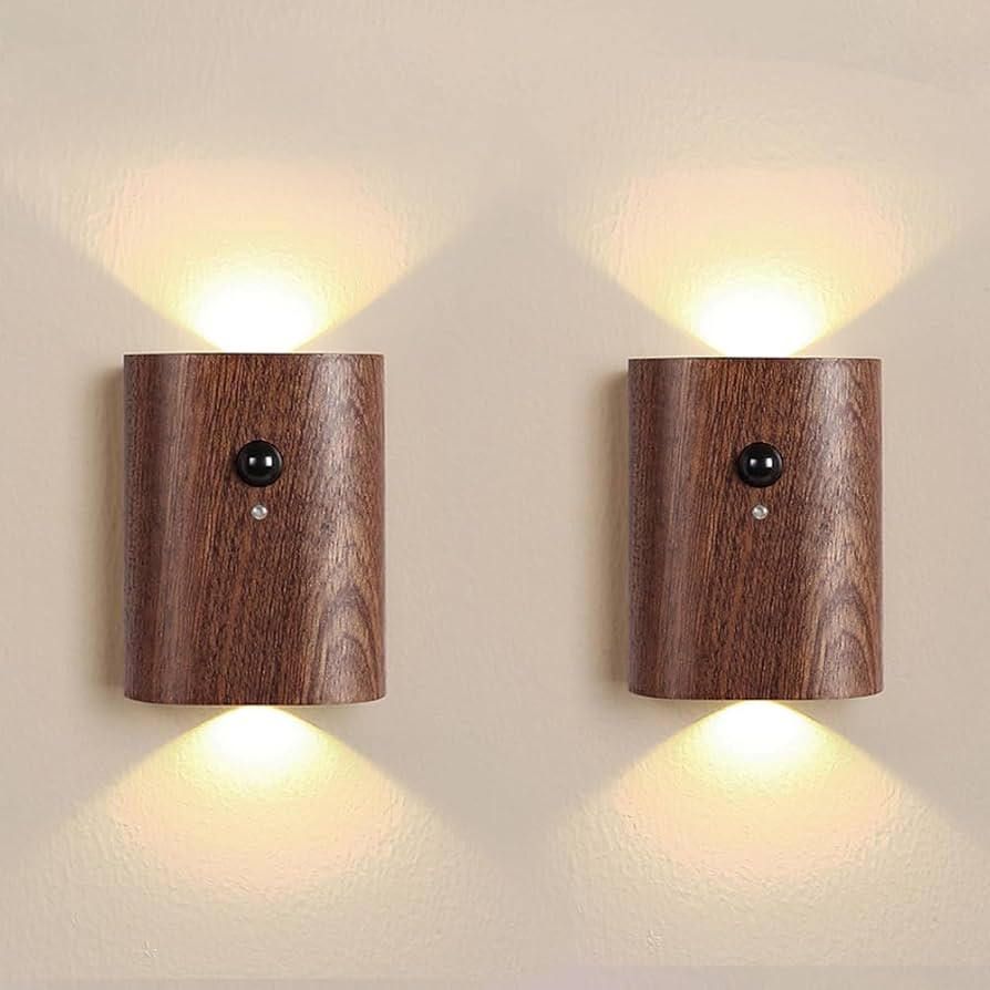 LANDGOO 2-Pack Wood Step Light with Motion Sensor, Rechargeable Stair Night Light Set, Sapele Woo... | Amazon (US)