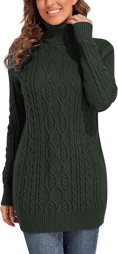 PrettyGuide Women's Long Sweater Turtleneck Pullover Tunic Sweater Tops XS Green at Amazon Women... | Amazon (US)