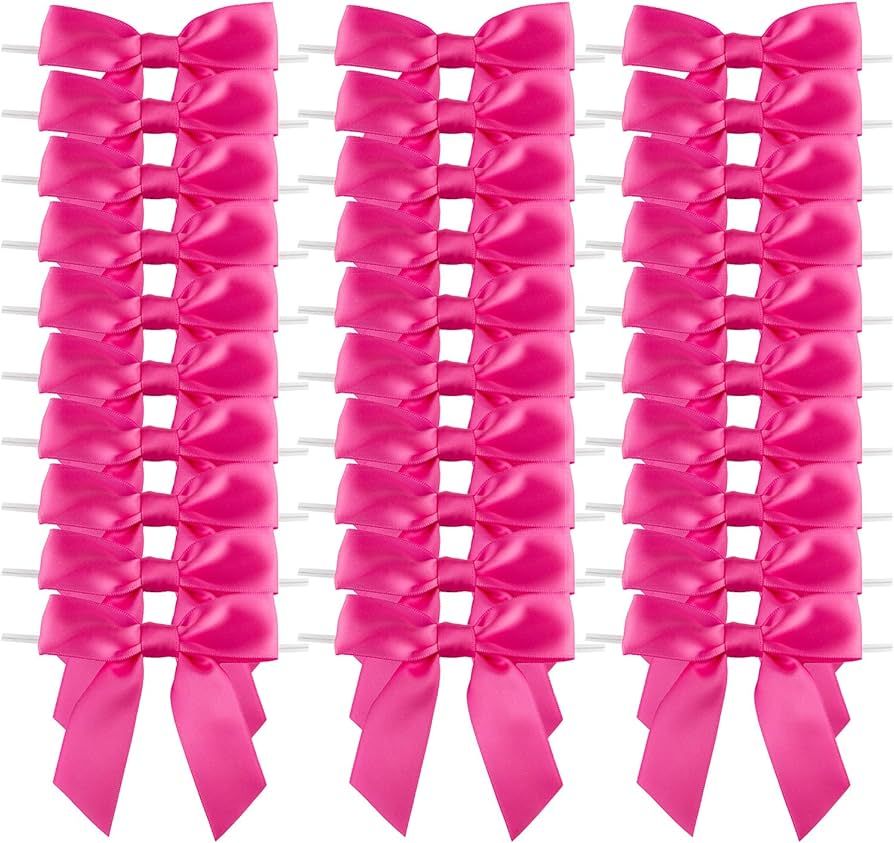 7Rainbows 30pcs Boutique 2.5" Hot Pink Satin Ribbon Twist Tie Bows for Tying Up Packages Gift Wra... | Amazon (US)