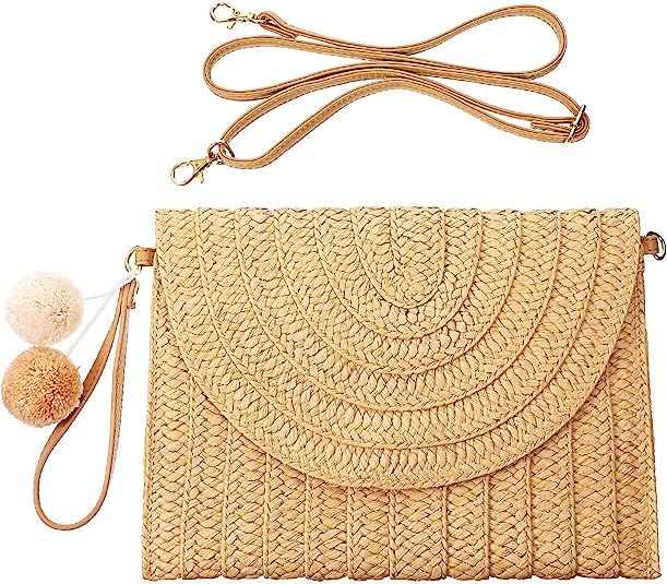 Straw Shoulder Bag Straw Clutch Straw Crossbody Bag Casual Beach Straw Handmade Bag for Women Env... | Amazon (US)