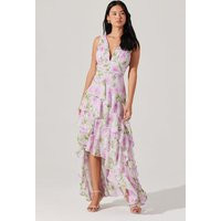 ASTR the Label | Cytherea Asymmetric Floral Ruffle Midi Dress in Lavender floral | Size M | ASTR The Label (US)