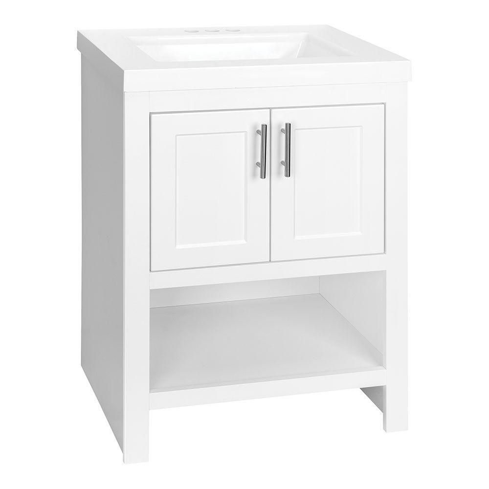 Spa 24-1/2 in. W Bath Vanity in White with Cultured Marble Vanity Top in White with White Sink | The Home Depot