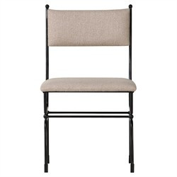 Angela Updated Traditional Beige Linen Black Iron Dining Chair | Kathy Kuo Home