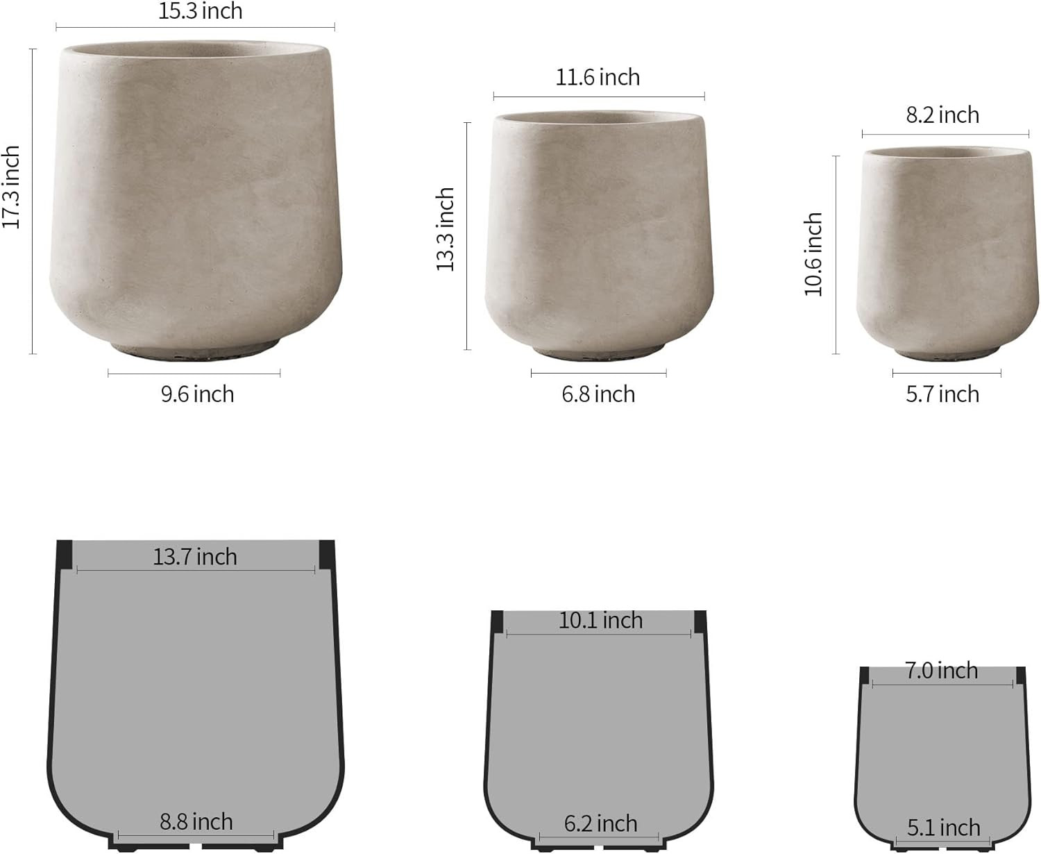 Kante 15.3"+11.6"+8.2" Dia Round Concrete Planter,Large Planter Pots Containers with Drainage Hol... | Amazon (US)