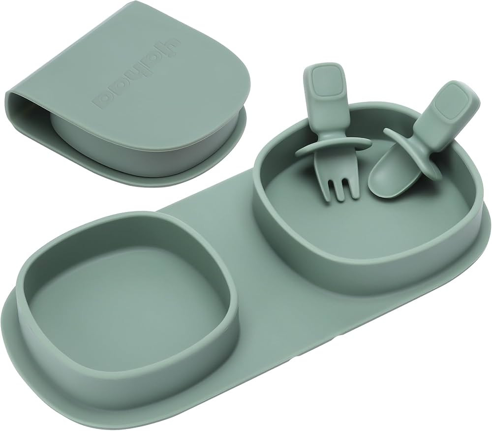 Toddler Plates Travel Essential on the go,Baby Plates with Forks and Spoons Self Feeding 6 months... | Amazon (US)