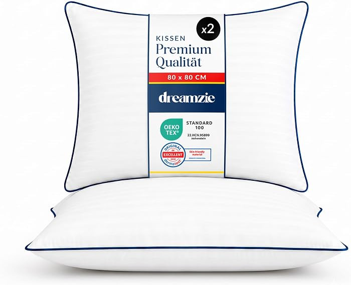 Dreamzie 2er Set Kopfkissen 80x80 Wei\u00df, Weiches Schlafkissen Hotelqualit\u00e4t | Amazon (DE)