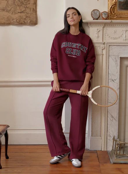 Burgundy Country Club Slogan Oversized Sweatshirt- Charli | 4th & Reckless