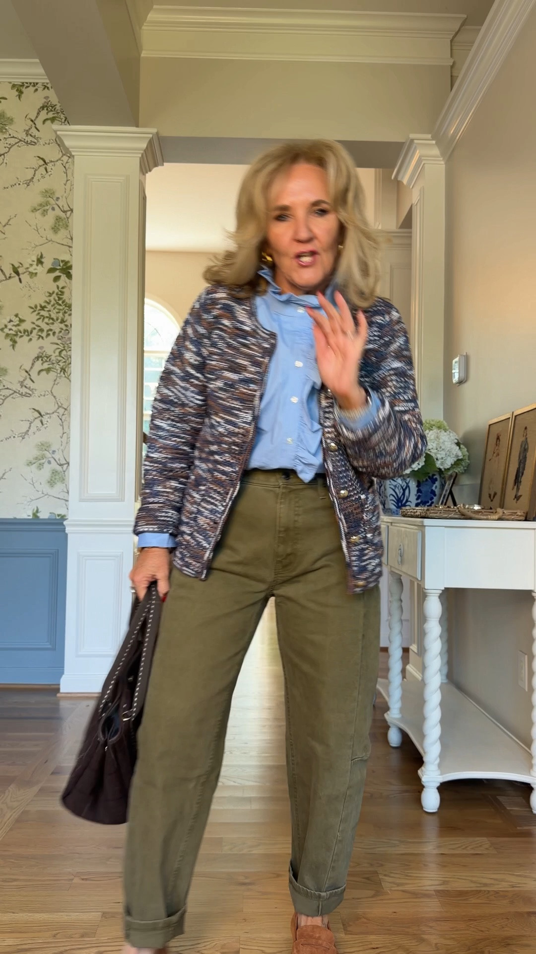 Size sweater medium
Jeans size 8
Light blue blouse is fully stocked, but size down. I’m wearing a medium and could’ve used the small.

Fall outfit, business, casual, olive green jeans

#LTKOver40 #LTKootd #LTKWorkwear