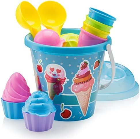 Top Race Kids Beach Toys Set with Bucket Pail and Spade Scoop - 16pcs Ice Cream Blue Sand Playset... | Amazon (US)